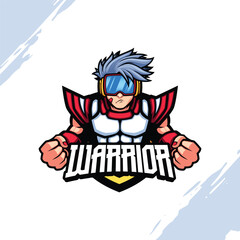 Warrior in White Armor and a Goggles Vector Mascot