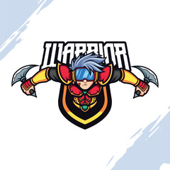 Warrior in Red Armor with a Goggles Vector Mascot