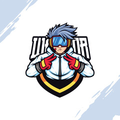 White Jacket Boy wearing Snow Goggles and red Gloves Vector Mascot