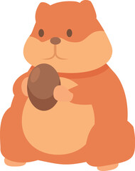 Cartoon hamster holding a nut in its paws, funny animal character illustration