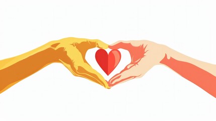 Obraz premium International Day of Charity. Two hands making a heart shape with their fingers on a white background. Digital illustration.