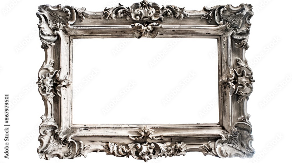 Sticker antique exquisite wooden frame on white background