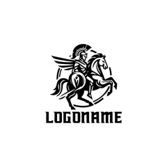 Fototapeta premium spartan on horse logo vector