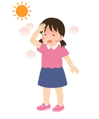 熱中症　暑そうな女の子のベクターイラスト