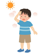 熱中症　暑そうな男の子のベクターイラスト