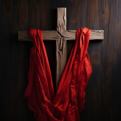 Holy cross wrapped with red shawl. Christianity concept