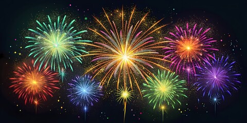 Fototapeta premium Colorful fireworks celebration festive background wallpaper illustration
