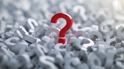 Curiosity Highlighted: Red Question Mark Stands Out In Sea Of White Symbols - A Visual Metaphor For Uniqueness And Inquiry, A Red Question Mark In A Group Of White Objects, Why ?