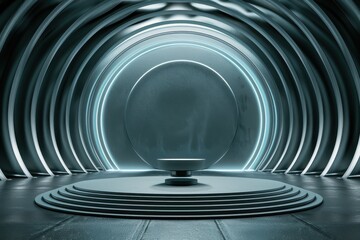 Futuristic, Sci-Fi Pedestal Stage with Neon Lights. Ideal for Product Showcase