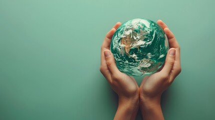 Hand holding globe with customizable space for text. Copy space and earth concept