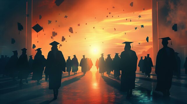 convocation party getting a degree holders walking to sunrise