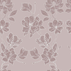 Hand Drawn Magnolia Flower Seamless Pattern