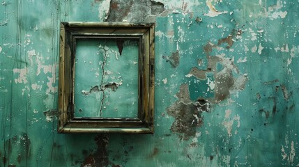 Naklejka premium Aesthetic grunge green texture background with frame on an ancient wall