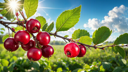 Obraz premium Close-up view of fresh cranberries on the tree branch - Generative AI