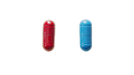 Blue pill and red pill supplement on transparent background
