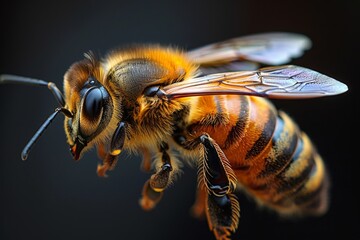 Macro Photography of a Honeybee in Flight