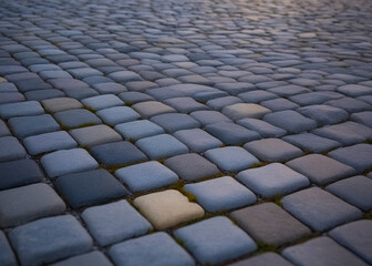 Dark gray old granite cobblestone background. Generative AI