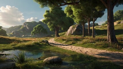Sunlit Tranquility: Winding Path