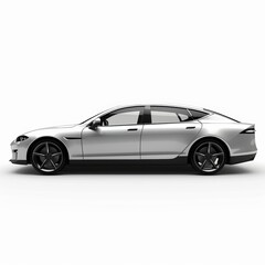Obraz premium Silver car on white background, side view