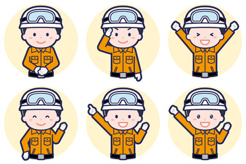 男性レスキュー隊員のポーズセット_01