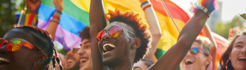 Celebrating Diversity: LGBT Community Members Cheering with Pride at LGBTQ+ Event