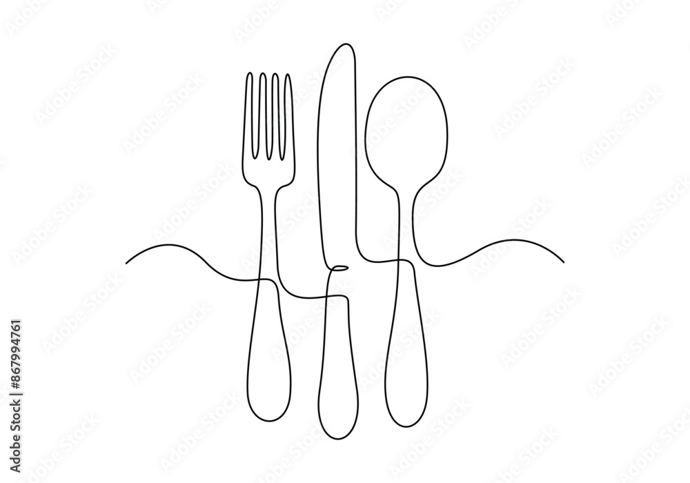 Canvas Prints Spoon fork and knife continuous one line drawing vector illustration