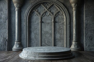 Obraz premium Gothic Archway Podium in Stone Castle. Ideal for Product Placement