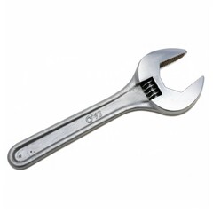 Silver Adjustable Wrench on White Background