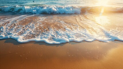 The sandy beach is hit by ocean waves in the morning with space for a backdrop idea