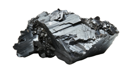 Black meteorite rock material on transparent background