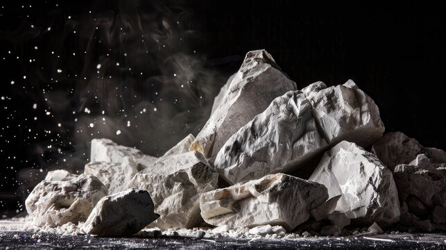 Photographing calcium and magnesium stones on a black background also known as virgin lime or quicklime