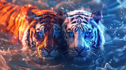 A mesmerizing close-up reveals the piercing blue eye of a regal white Bengal tiger, captivating in its intensity. The majestic feline's gaze reflects both strength and grace, a testament to its captiv