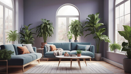 Generate a highly realistic image of a completely empty room, in a modern style, showcasing a modern design, only carpet and wood floor, and ceiling lamp. There should only be a coffee table, only one