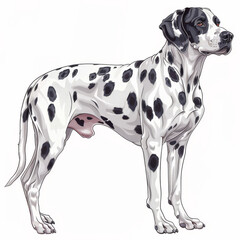 illustration of a Dalmatian dog, characterized by its white coat with black spots. 