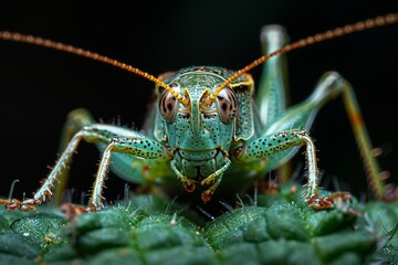 Fototapeta premium Close-Up of a Vibrant Green Grasshopper