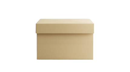 Beige blank box mockup on transparent background