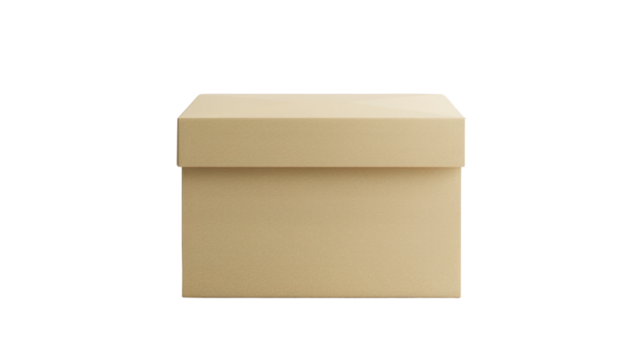 Beige blank box mockup on transparent background