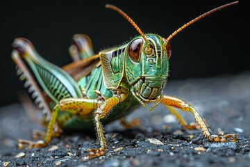 Close-up Portrait of a Vibrant Green Grasshopper
