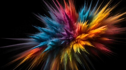 Obraz premium rainbow powder center radial explosion isolated in bla background