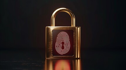 A golden padlock with a black screen displaying a fingerprint