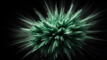green powder center radial explosion isolated in black background