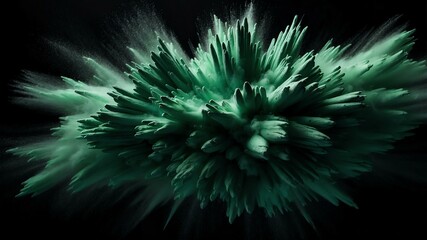 Fototapeta premium green powder center radial explosion isolated in black background