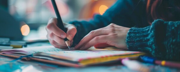 Creative Inspiration - Person Capturing Ideas in a Vibrant Notebook