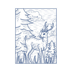 DECORATIVE ART FLORAL 39, VINTAGE DEER ENGRAVING VECTOR ART