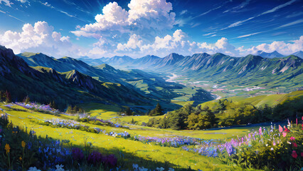 Fototapeta premium Watercolor Mountain Scenery Landscape