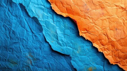 Vibrant blue and orange textured paper with space for text or objects