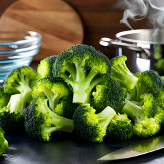 Healthy Green Organic Raw Broccoli Florets Ready for Cooking