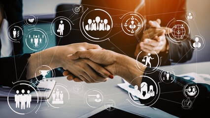 Human Resources Recruitment and People Networking Concept. Modern graphic interface showing...