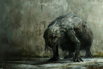 Fantasy creature resembling a large bulbous creature in a desolate landscape