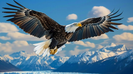 Obraz premium eagle in beautiful over sky between clouds, AI Generative.